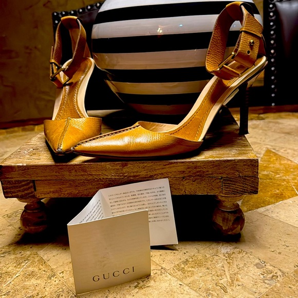 Authentic Gucci brown leather ankle tie pointy heel original box - Picture 1 of 10